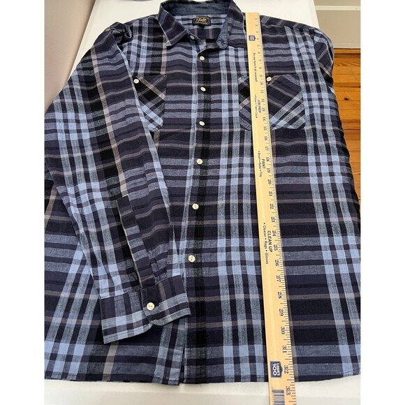 Jach's Blue Plaid Cotton Linen Blend Long Sleeve Button Up Shirt - Men's 2XL - Picture 8 of 9